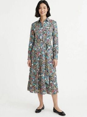 J Crew Floral Midi Dress Grazing Goats in Blue & Pink